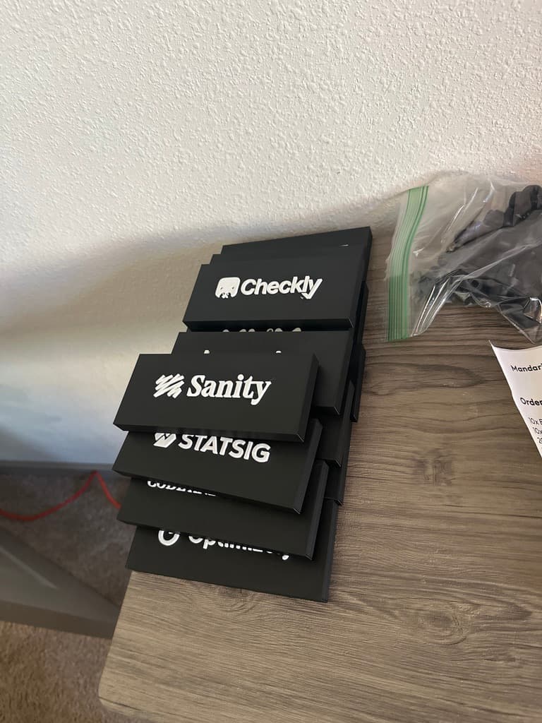 A batch of custom nameplates